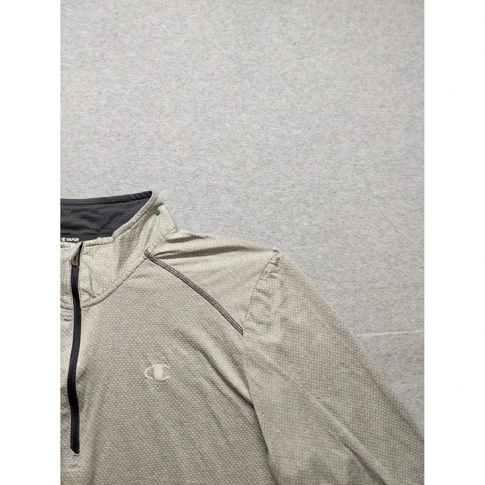 Champion Men Athletic Top L Gray Logo 1/4 Zip Mock Neck Performance Pullover